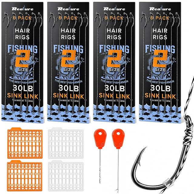 Realure dreißigteiliges Karpfen-Hair-Rig-Set mit Boilienadeln und Stoppern