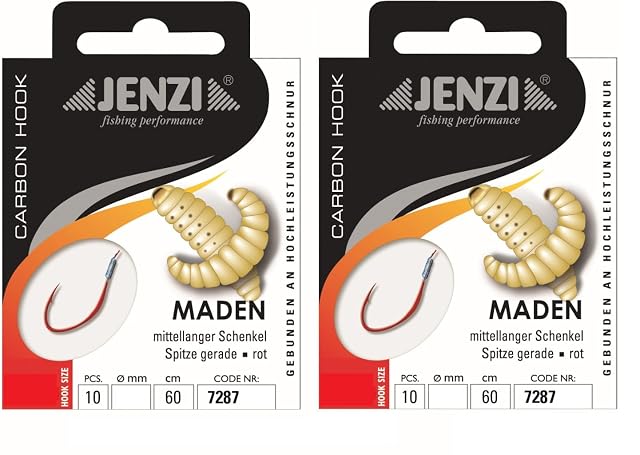 Jenzi Madenhaken gebunden auf 60-cm-Monofil-Vorfächer, Größe 12