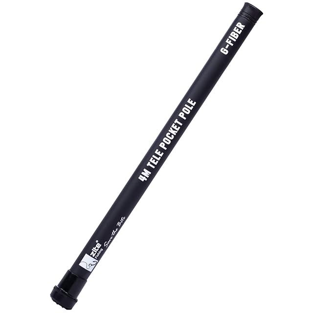 Zite Fishing Pocket Pole auf 45 cm eingeschoben neben ihrer ausgezogenen Länge
