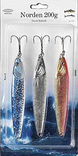 Fladen Norden 3er-Pack 300-g-Pilker in Silber, Gold-Orange und Blau-Silber
