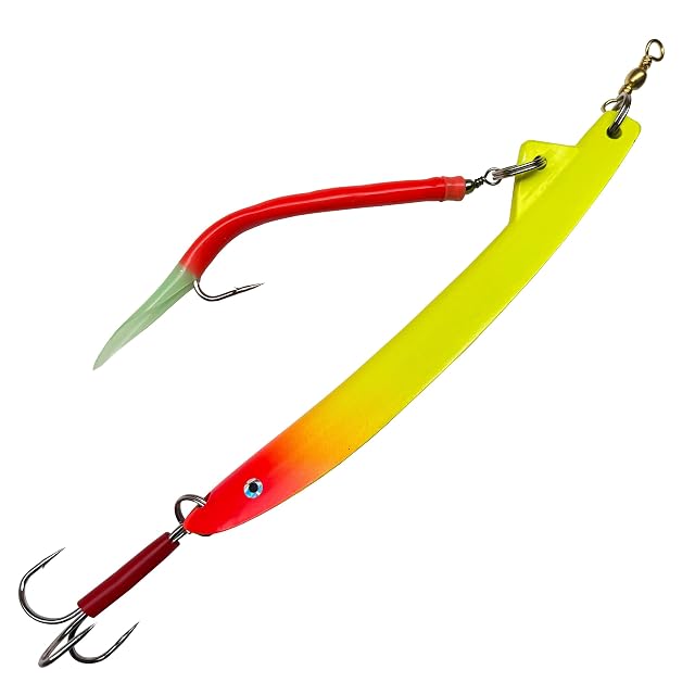 Mega Fishing MF Bergmann bleifreier Zink-Bananenpilker mit fluoreszierendem Gummimakk